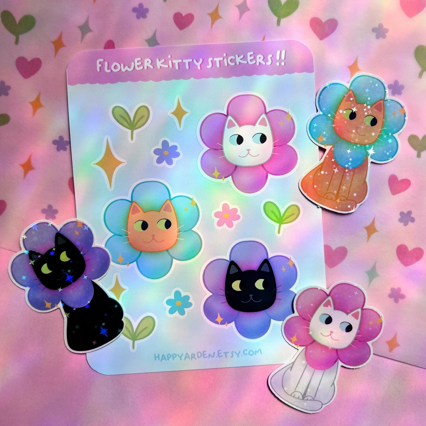 flower kitty sticker sheet