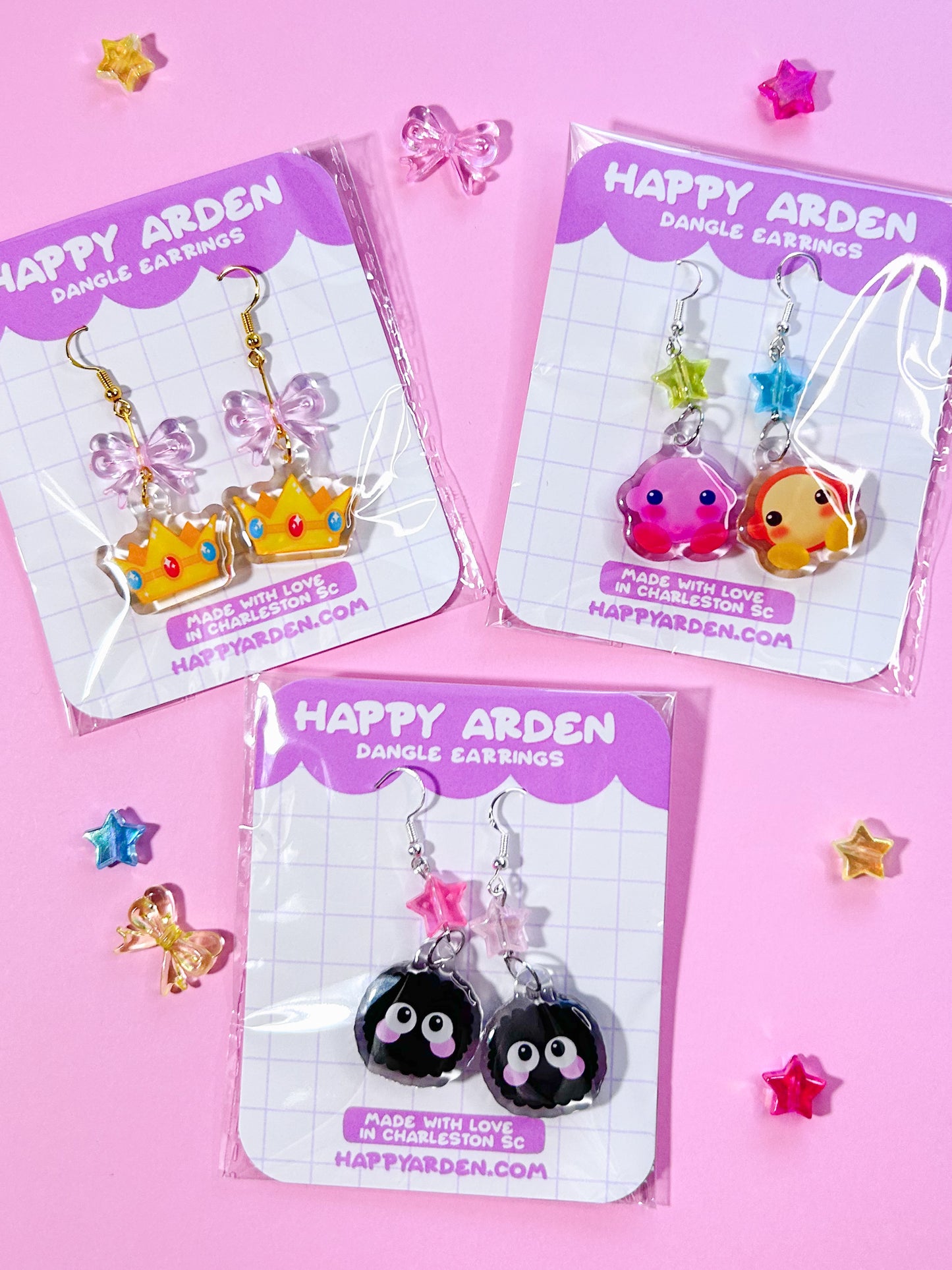 peach crown earrings