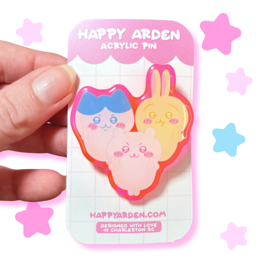 kawa trio pink acrylic pin