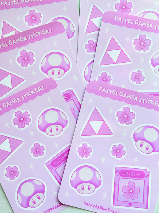 pastel gamer sticker sheet