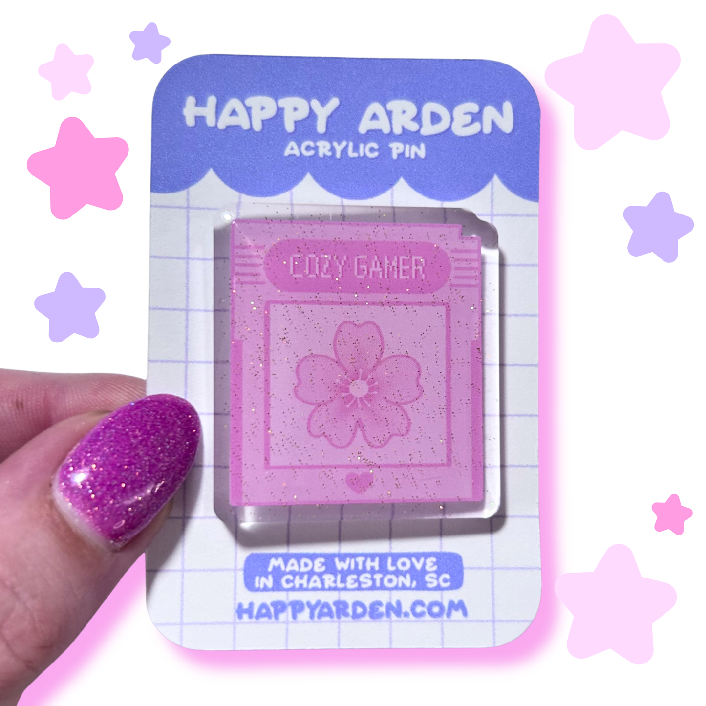 cozy gamer acrylic pin