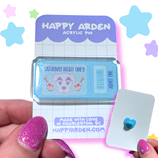 kk slider ticket acrylic pin