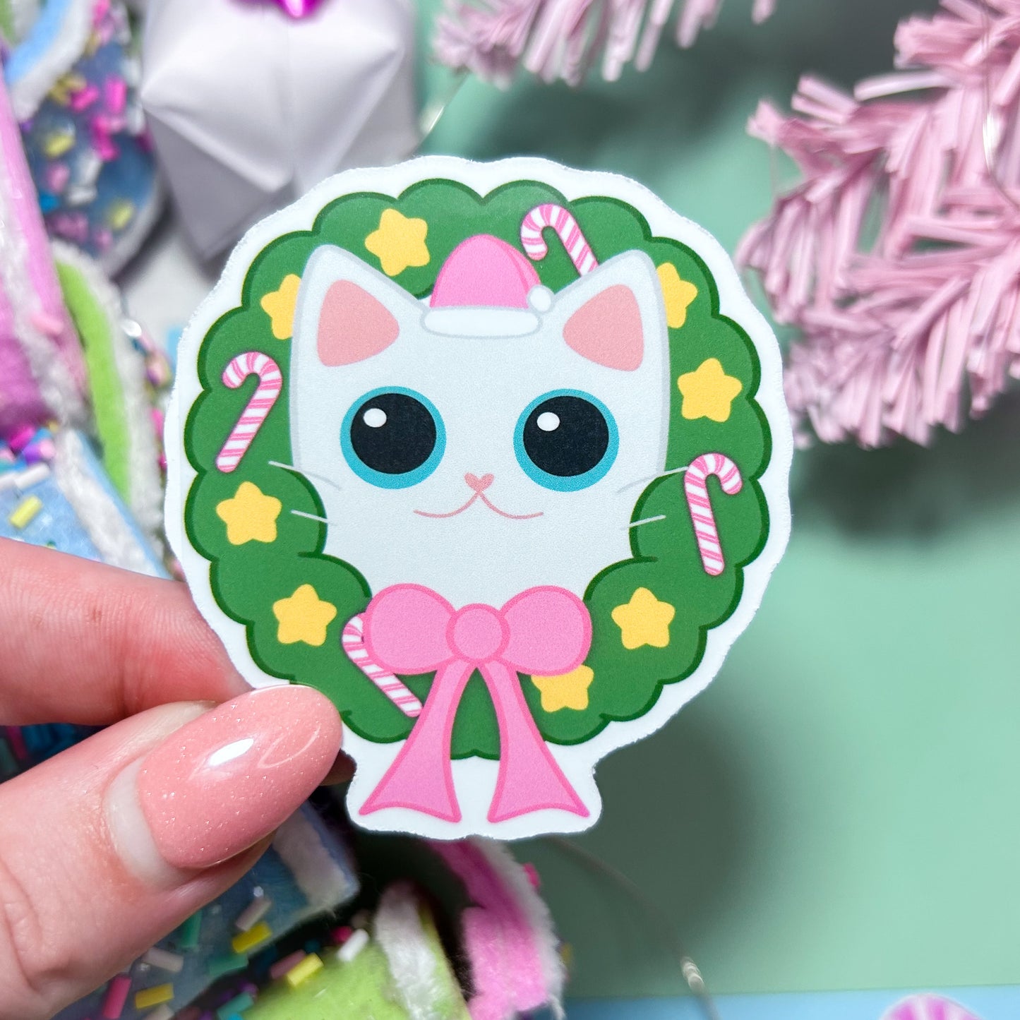 kitty wreath holiday stickers