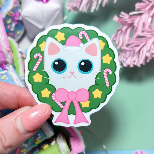 kitty wreath holiday stickers