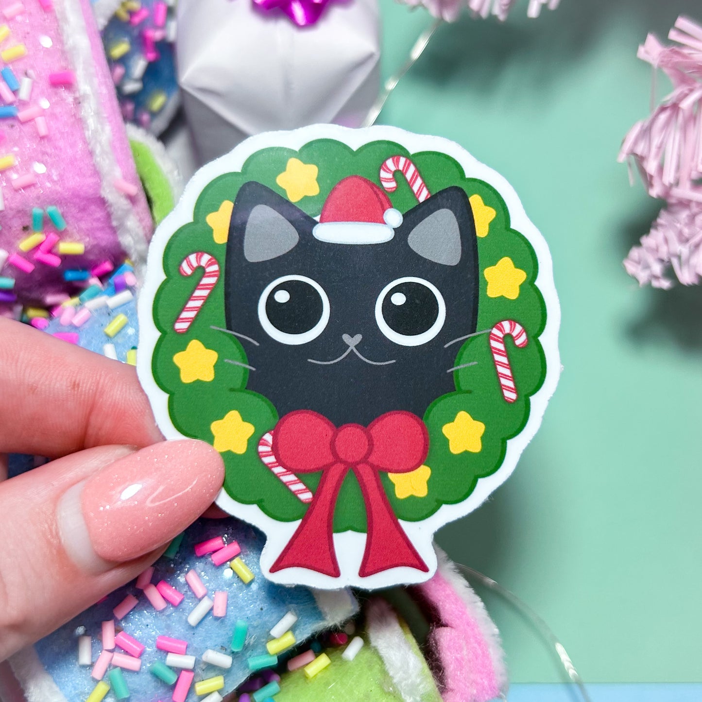 kitty wreath holiday stickers