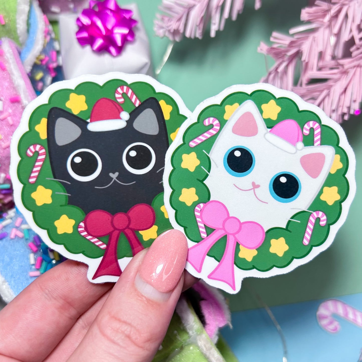 kitty wreath holiday stickers