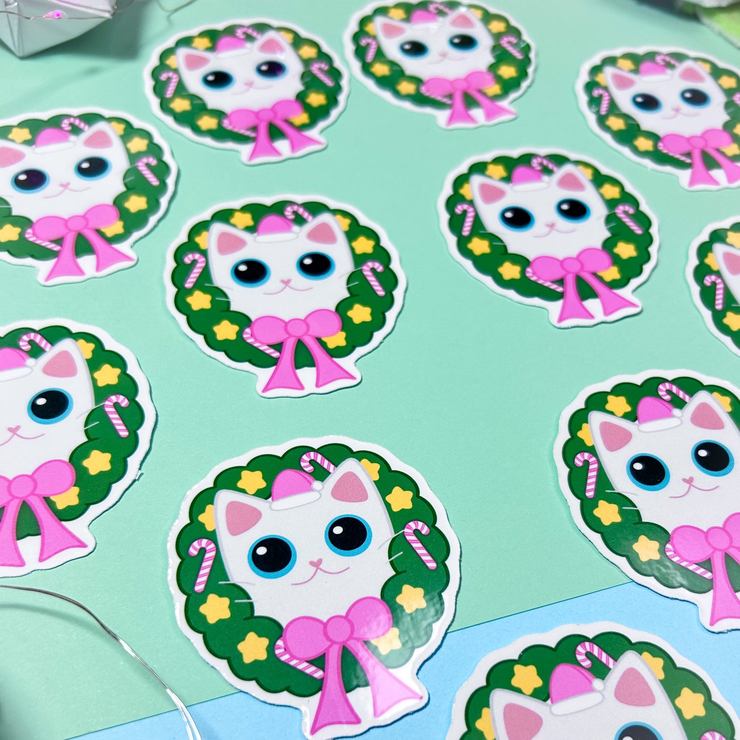 kitty wreath holiday stickers