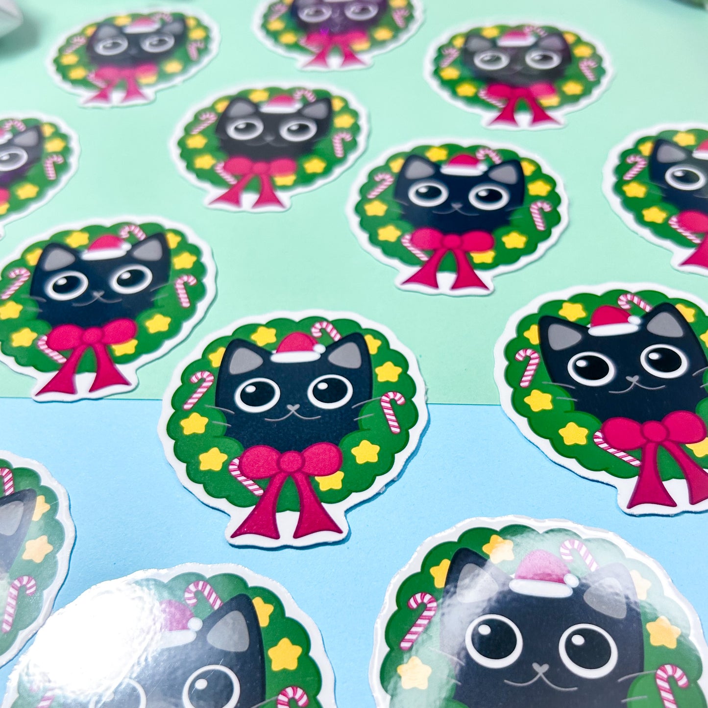 kitty wreath holiday stickers