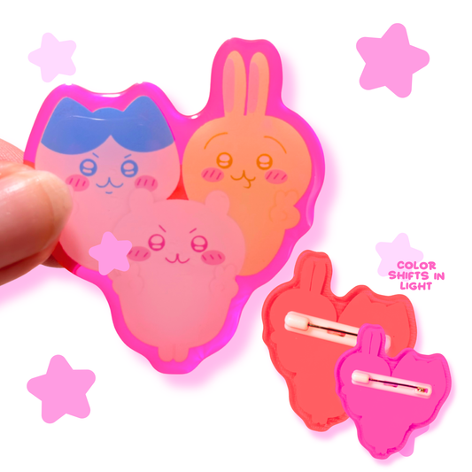 kawa trio pink acrylic pin