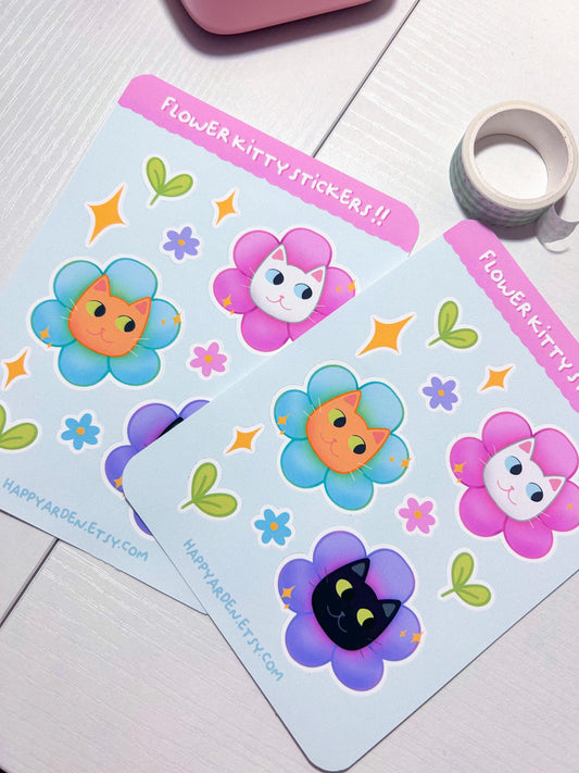 flower kitty sticker sheet