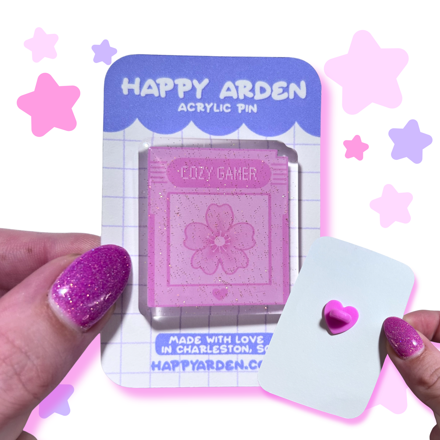 cozy gamer acrylic pin