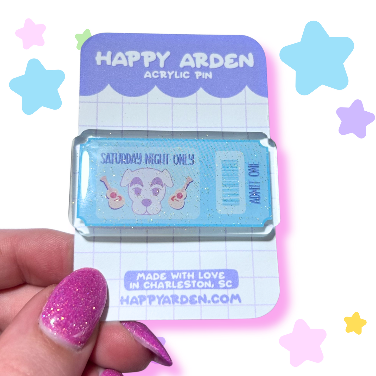 kk slider ticket acrylic pin